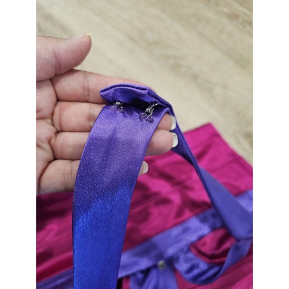 MORGAN & CO Y2K 1990's Bright Pink Purple Satin Ruched Halter Neck Mini Dress XS - Picture 6 of 6